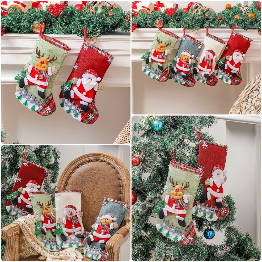 Christmas Stocking Hanging - Multicolor Christmas Stocking Snowman Deer Bear