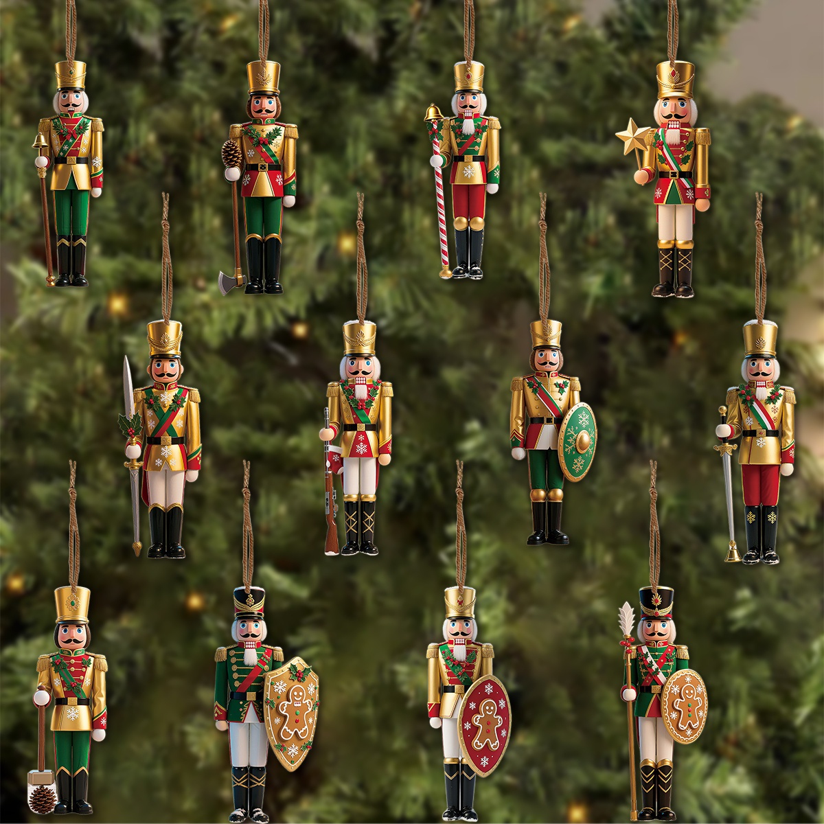 Nutcracker Figurine - 12pcs 2D Flat Wooden Christmas Nutcracker