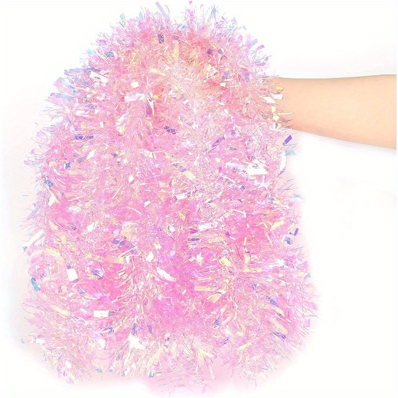 Tinsel Garland Decoration - 13Ft Pink Christmas Tinsel Garland, Pink