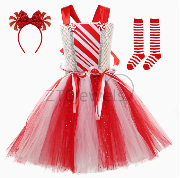 Girls Christmas Candy Cane Tut - Elf Costume Christmas 评论和价格