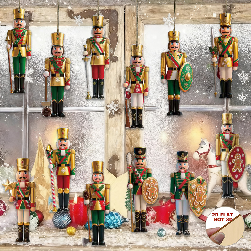2D Flat 12Pcs Wooden Nutcracke - Nutcracker Figurine 评论和价格