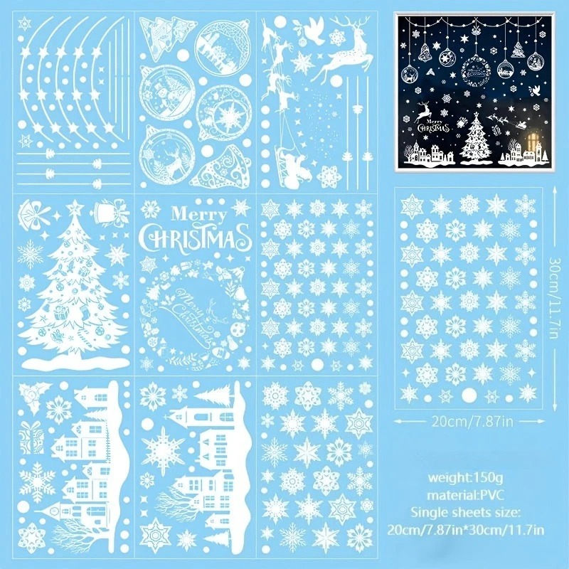 9 Sheets 243pcs Reusable Stati - Snowflake Window Decal 评论和价格
