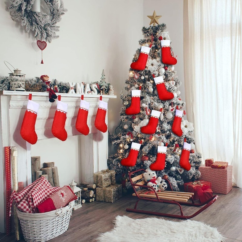 Double Sided Gold Trim Christm - Christmas Stocking Hanging 评论和价格