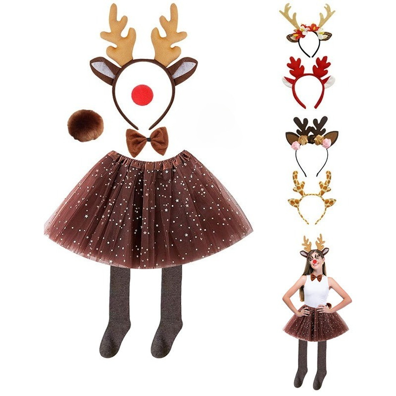 Reindeer Costume Set Tutu Skir - Reindeer Antlers Headband 评论和价格