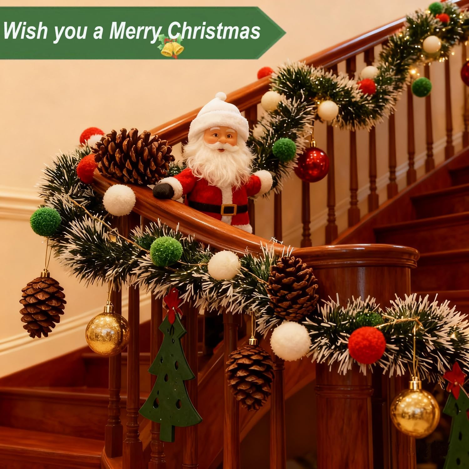 Green White Snow Christmas Tin - Tinsel Garland Decoration 评论和价格
