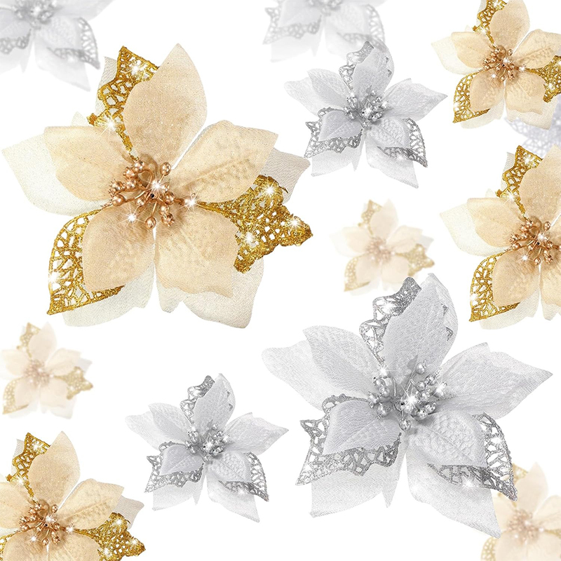 10Pcs Glitter Artificial Flowe - Christmas Wreath Fake 评论和价格