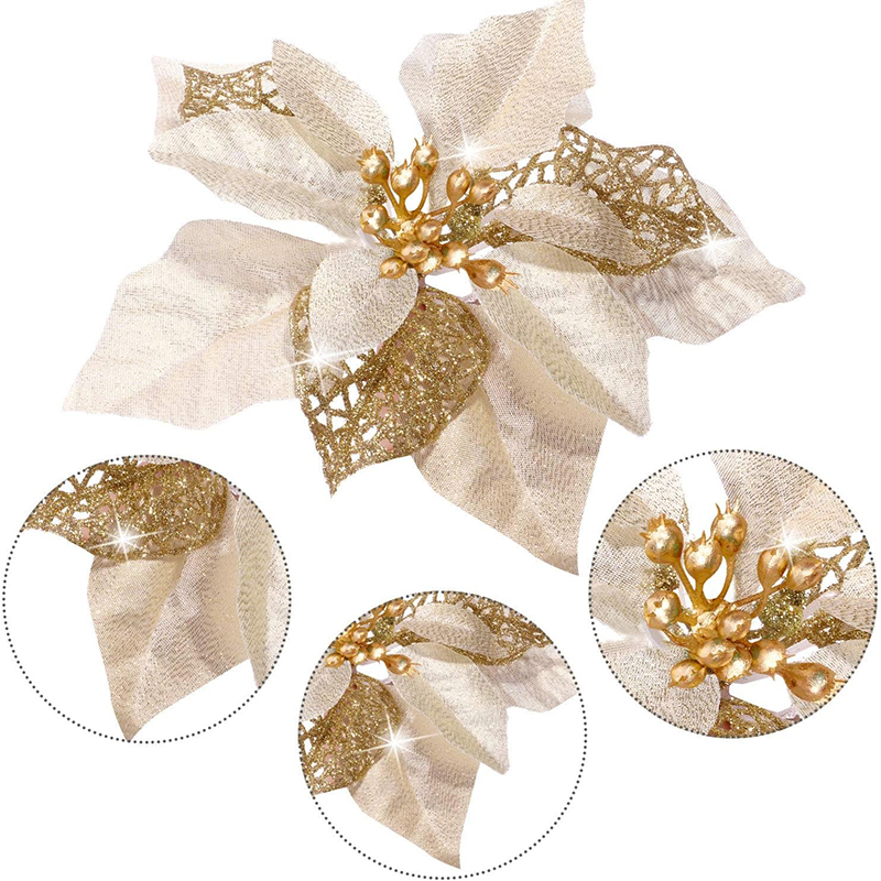 10Pcs Glitter Artificial Flowe - Christmas Wreath Fake 评论和价格