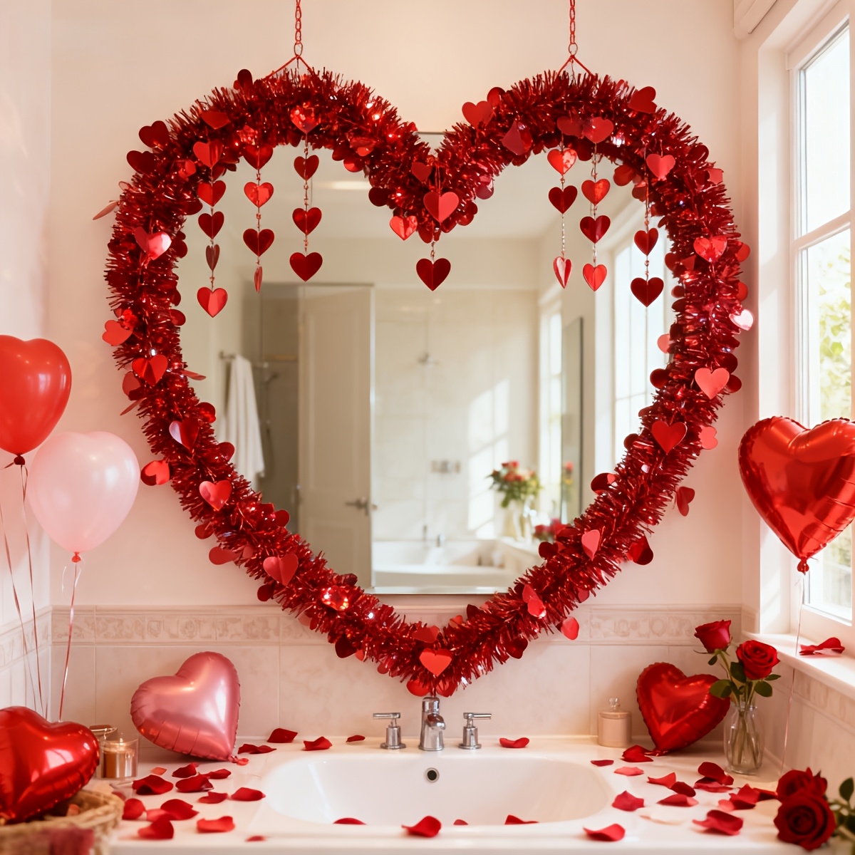 3pcs Red Heart Plastic Tinsel  - Tinsel Garland Decoration 评论和价格
