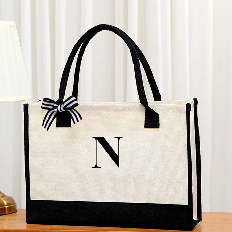 Simple canvas letter tote bag  - Ribbon Bow Gift 评论和价格