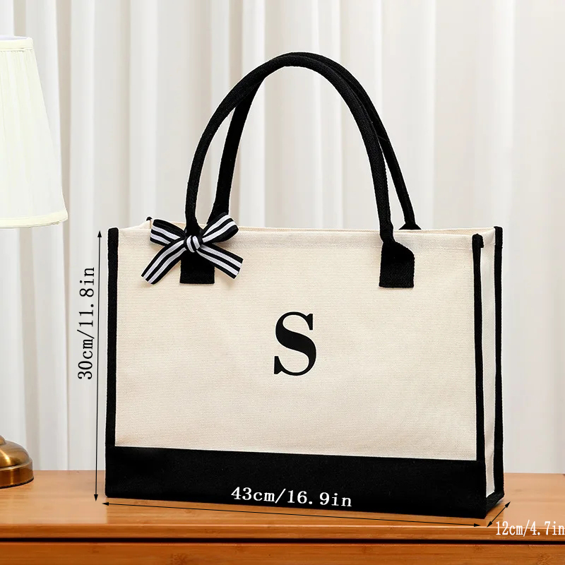 Simple canvas letter tote bag  - Ribbon Bow Gift 评论和价格