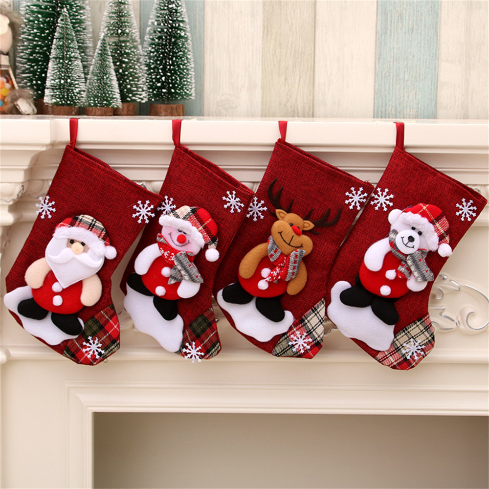 Linen Christmas Stockings Gift - Christmas Stocking Hanging 评论和价格