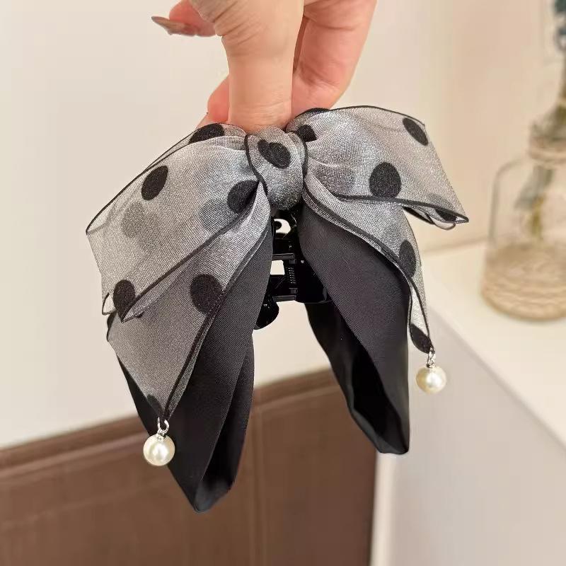 Elegant Gray Polka Dot Bow Hai - Ribbon Bow Gift 评论和价格