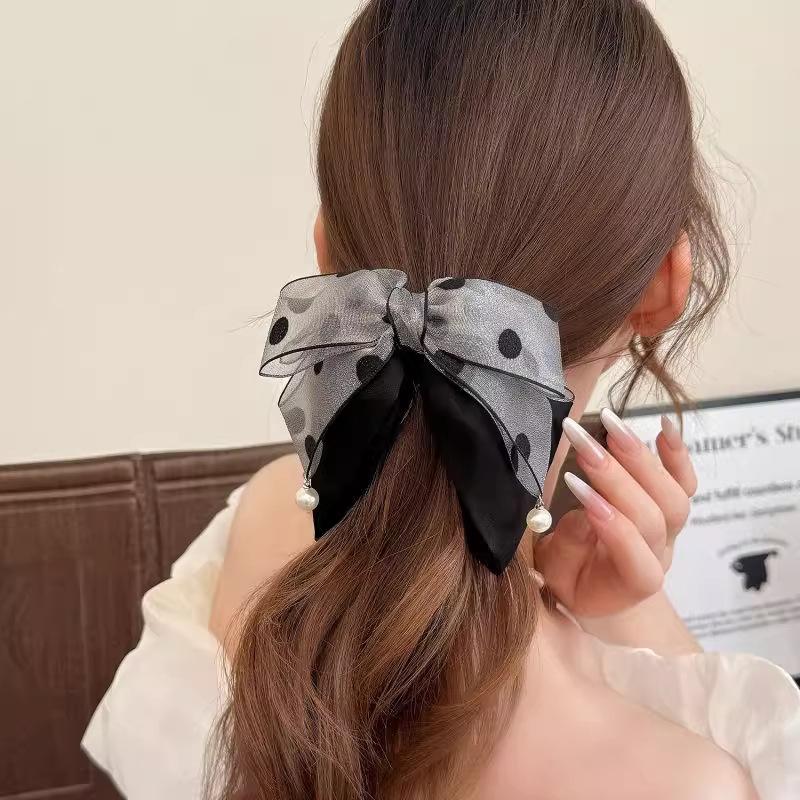 Elegant Gray Polka Dot Bow Hai - Ribbon Bow Gift 评论和价格