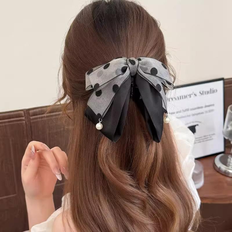 Elegant Gray Polka Dot Bow Hai - Ribbon Bow Gift 评论和价格