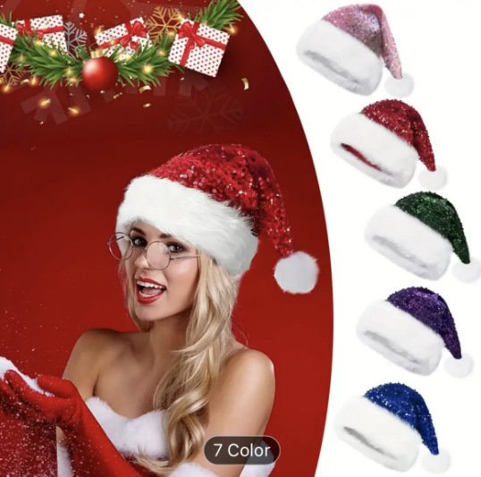 Sequin Christmas Hat Plush Sol - Santa Hat Plush 评论和价格