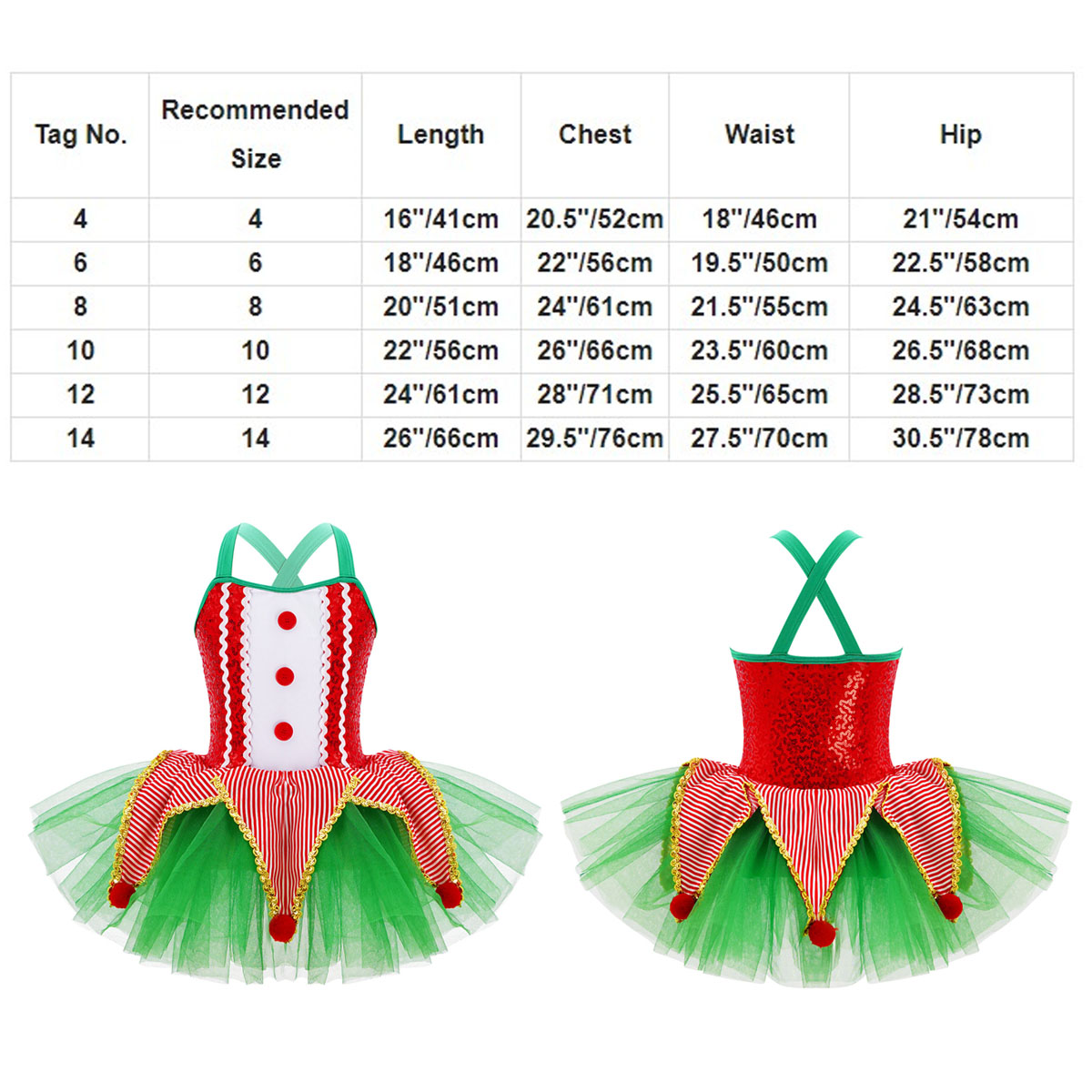 Kids Girls Sleeveless Sequins  - Elf Costume Christmas 评论和价格
