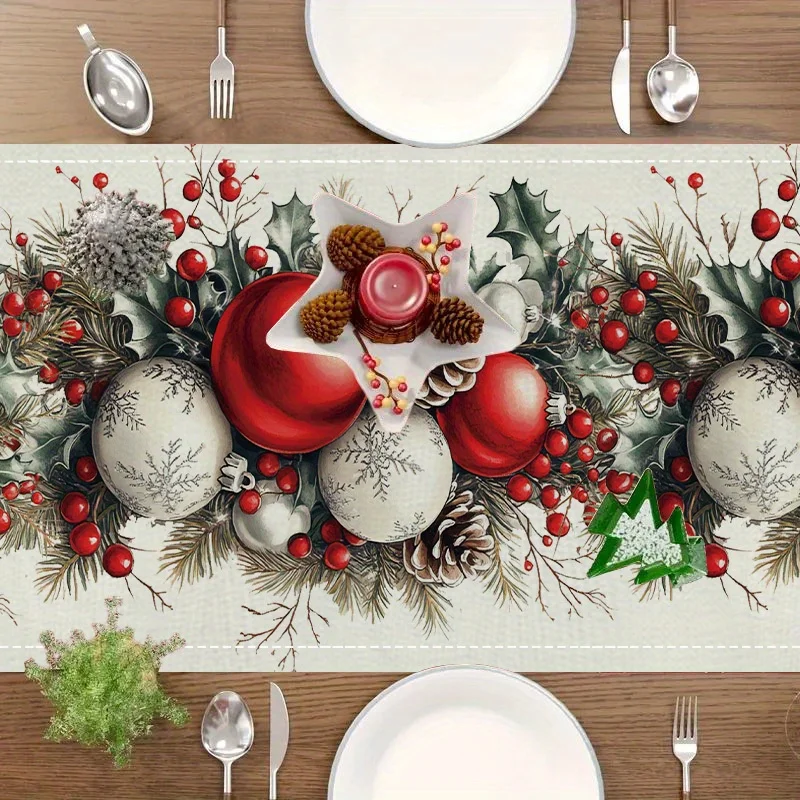 Christmas Balls Pine Cone Red  - Christmas Table Runner 评论和价格