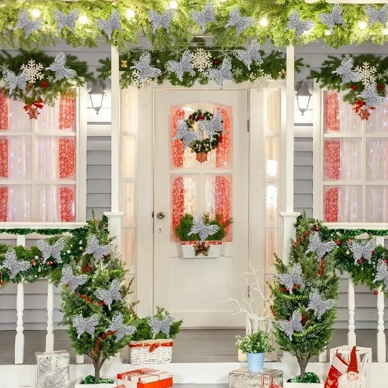 Silver Glitter Hollow Butterfl - Christmas Wreath Fake 评论和价格