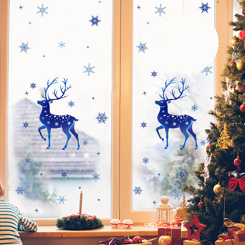 Christmas Window Stickers Elk  - Snowflake Window Decal 评论和价格