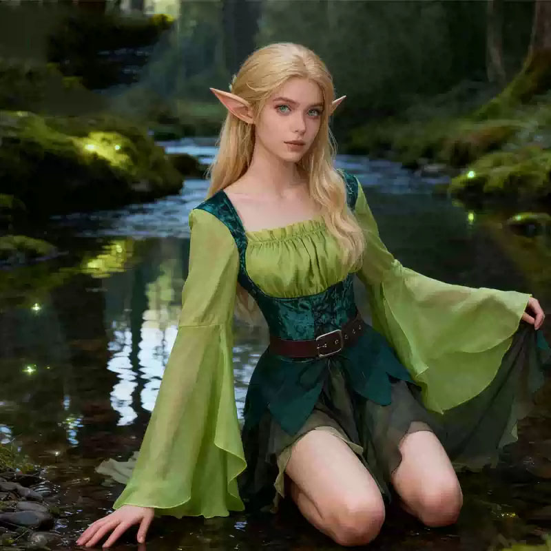 Women's Elf Medieval Green Fai - Elf Costume Christmas 评论和价格
